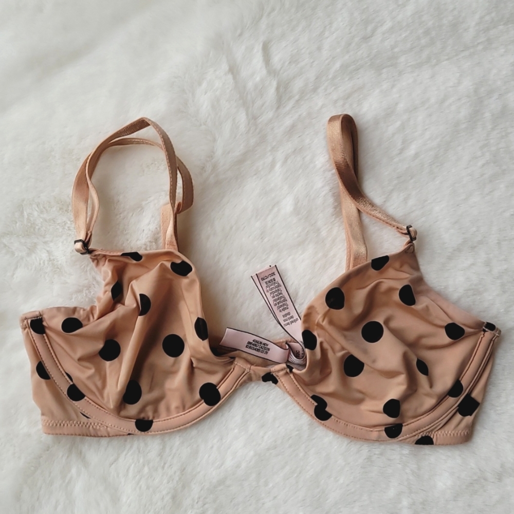 Victoria's Secret Unlined Nude & Black Unlined Demi Polka Dot Bra